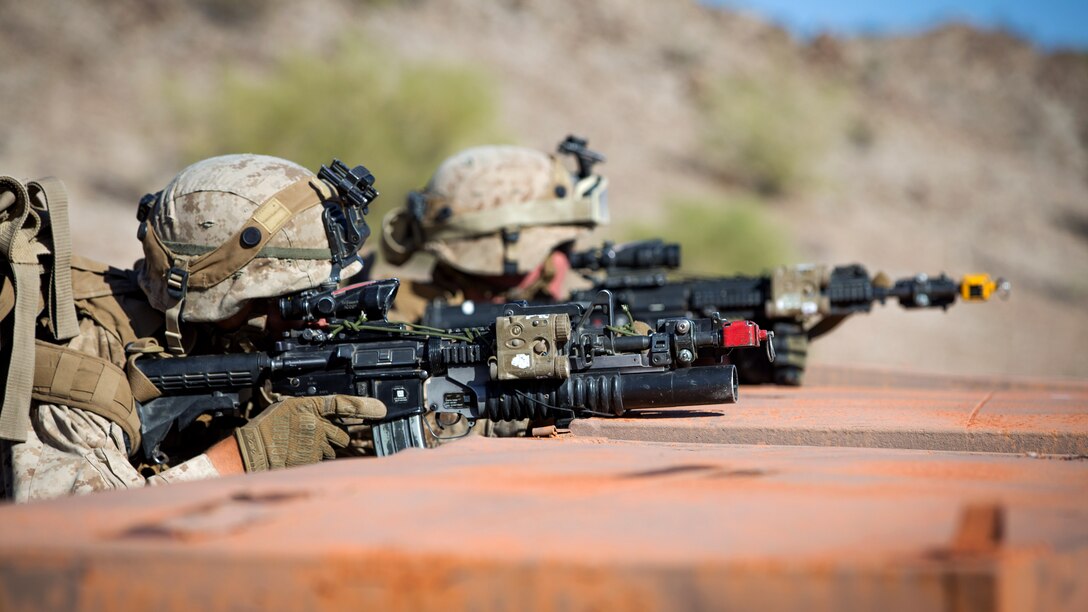 Marines provide security during a weapons and tactics instructor course.