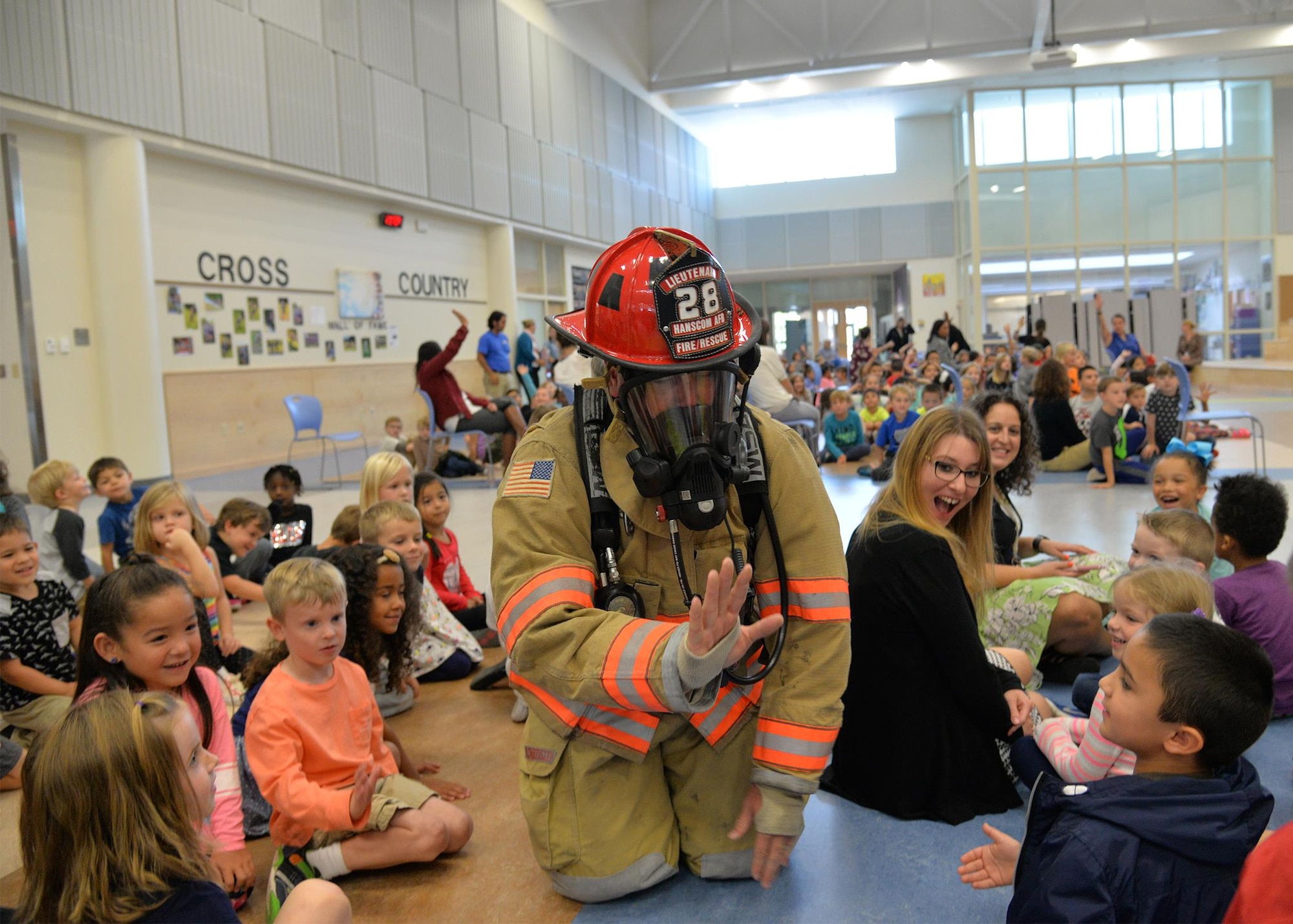Fire fighter demonstrates