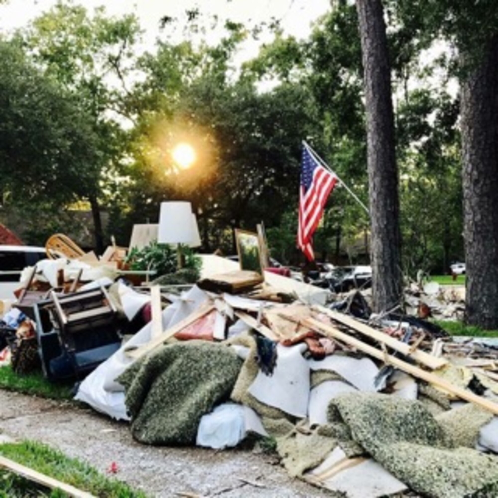 Piles of debris sit outside a residential home in Friendswood, Texas.(Courtesy Photo)