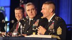 Sgt. Maj. of the Army Daniel Dailey (right) addresses the Family Forum III participants at the Association of the U.S. Army Annual Meeting and Exposition Oct. 10 alongside Chief of Staff of the Army Gen. Mark Milley and Acting Secretary of the Army Ryan McCarthy. The Association of the United States Army is a nonprofit educational and professional development organization serving America's Army, Soldiers, Army civilians, and their families.
