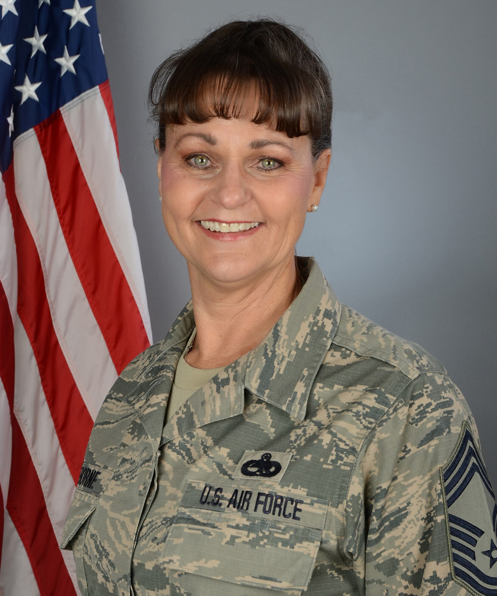 U.S. Air Force Chief Master Sgt. Rosemary Hawthorne, the maintenance superintendant assigned to the 169th Maintenance Squadron, at McEntire Joint National Guard Base, S.C., Sept. 15, 2017. (U.S. Air National Guard photo by Senior Airman Megan Floyd)