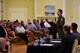 Col. Christopher Sage, 4th Fighter Wing commander, recaps Seymour Johnson Air Force Base events and major milestones during 2017 at the State of the Military, Oct. 10, 2017, at the Goldsboro Event Center in Goldsboro, North Carolina.