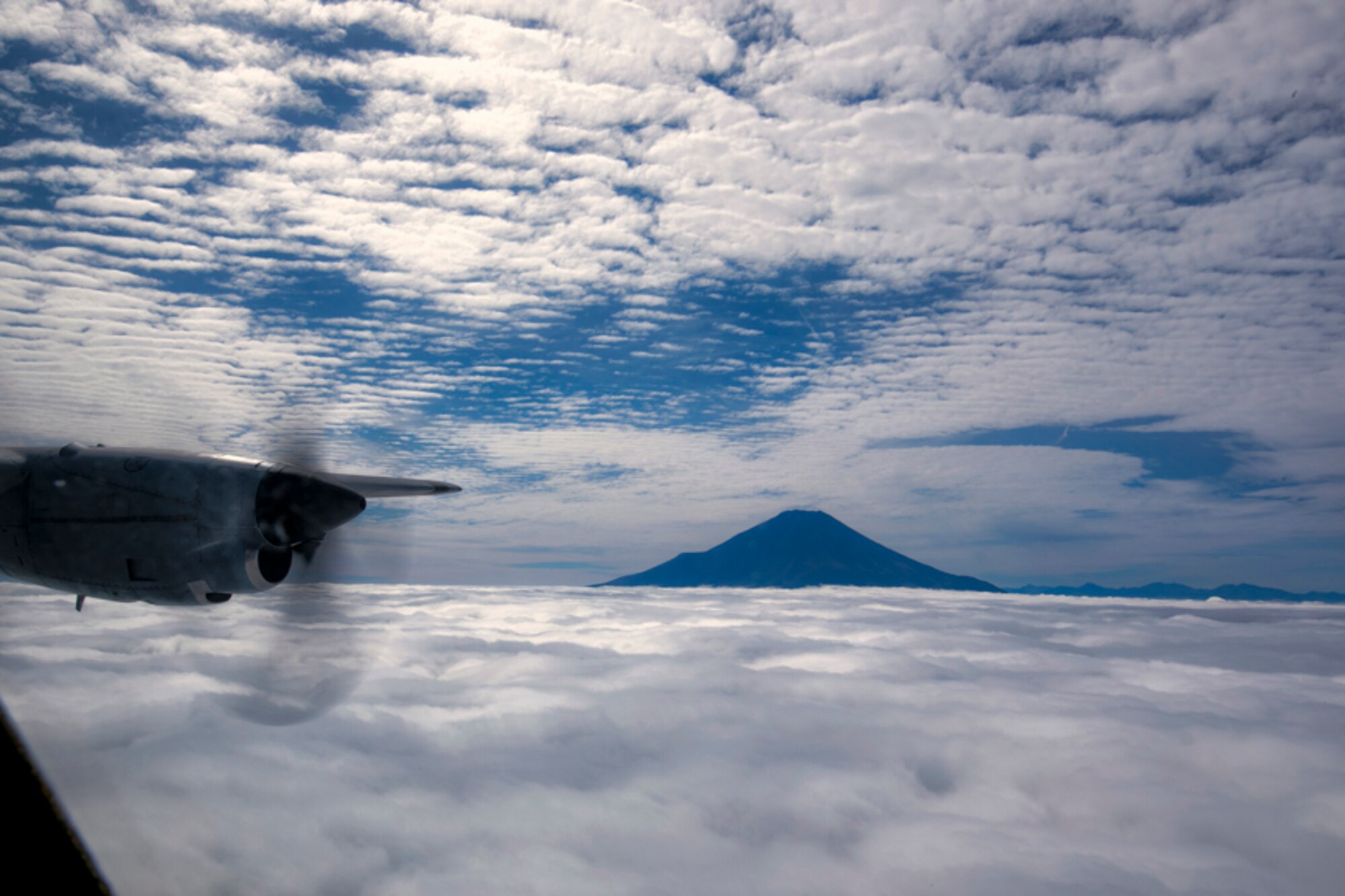 An aerial view from a C-130H Hercules near Mount Fuji, Oct. 5, 2017.