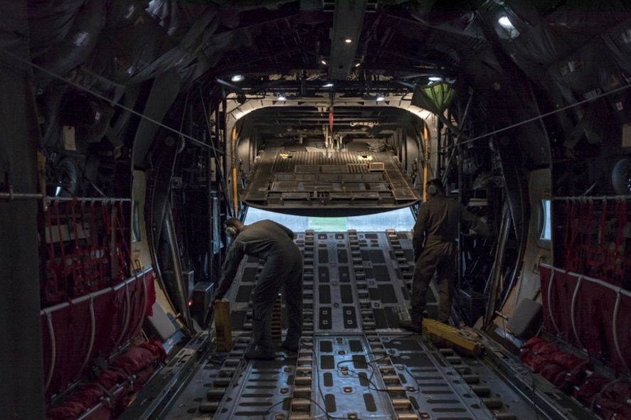 The rear ramp of a C-130H Hercules closes after landing at Yokota Air Base, Japan, Oct. 5, 2017. Crew members with the 36th Airlift Squadron completed the last active-duty C-130H tactical training sortie.