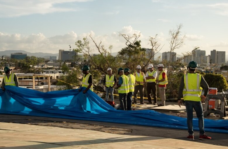 USACE and Contractors install Blue Roofs in Puerto Rico.