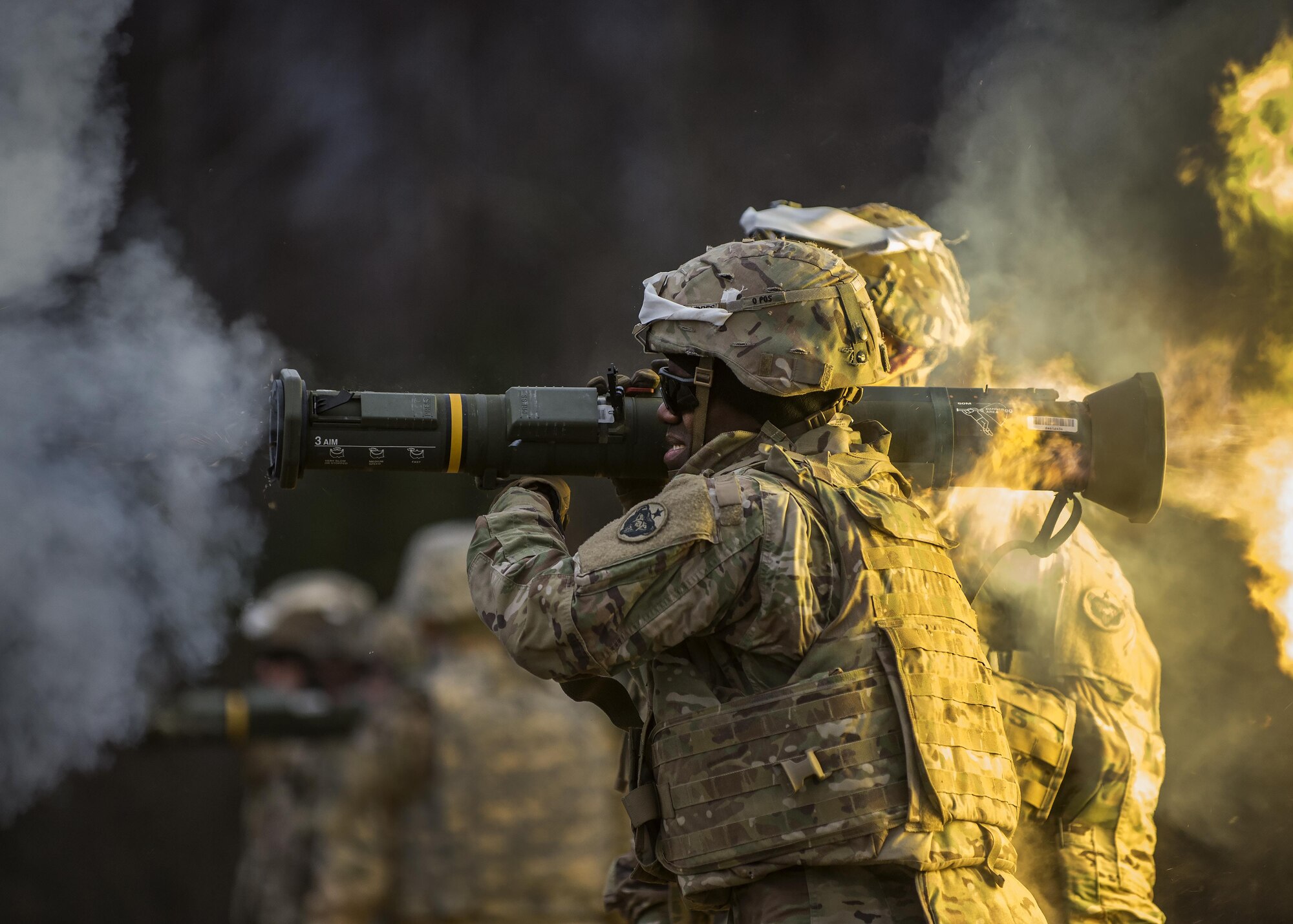 Army Staff Sgt. Kiatwain Andres, assigned to the 109th Transportation Company, 17th Combat Sustainment Support Battalion, U.S. Army Alaska, fires the M136E1 AT4-CS confined space light anti-armor weapon at Joint Base Elmendorf-Richardson, Alaska, Oct. 12, 2017. The Soldiers of 17th CSSB recently completed a series of live-fire training events that honed their skills on a variety of weapon systems to include: the M4 carbine, the M9 pistol, the M203 grenade launcher, and the M136E1 AT4-CS confined space light anti-armor weapon.