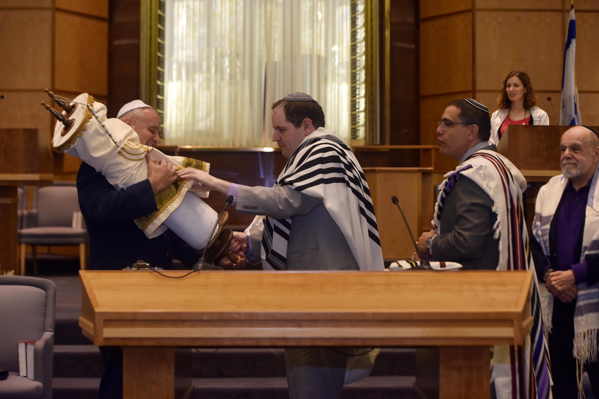 Memebers of the Chaplain Corps assigned to Whiteman Air Force Base, Mo., were honored with borrowing a Torah from the Congregation B’Nai Amoona in St. Louis, Mo., Oct. 10, 2017.