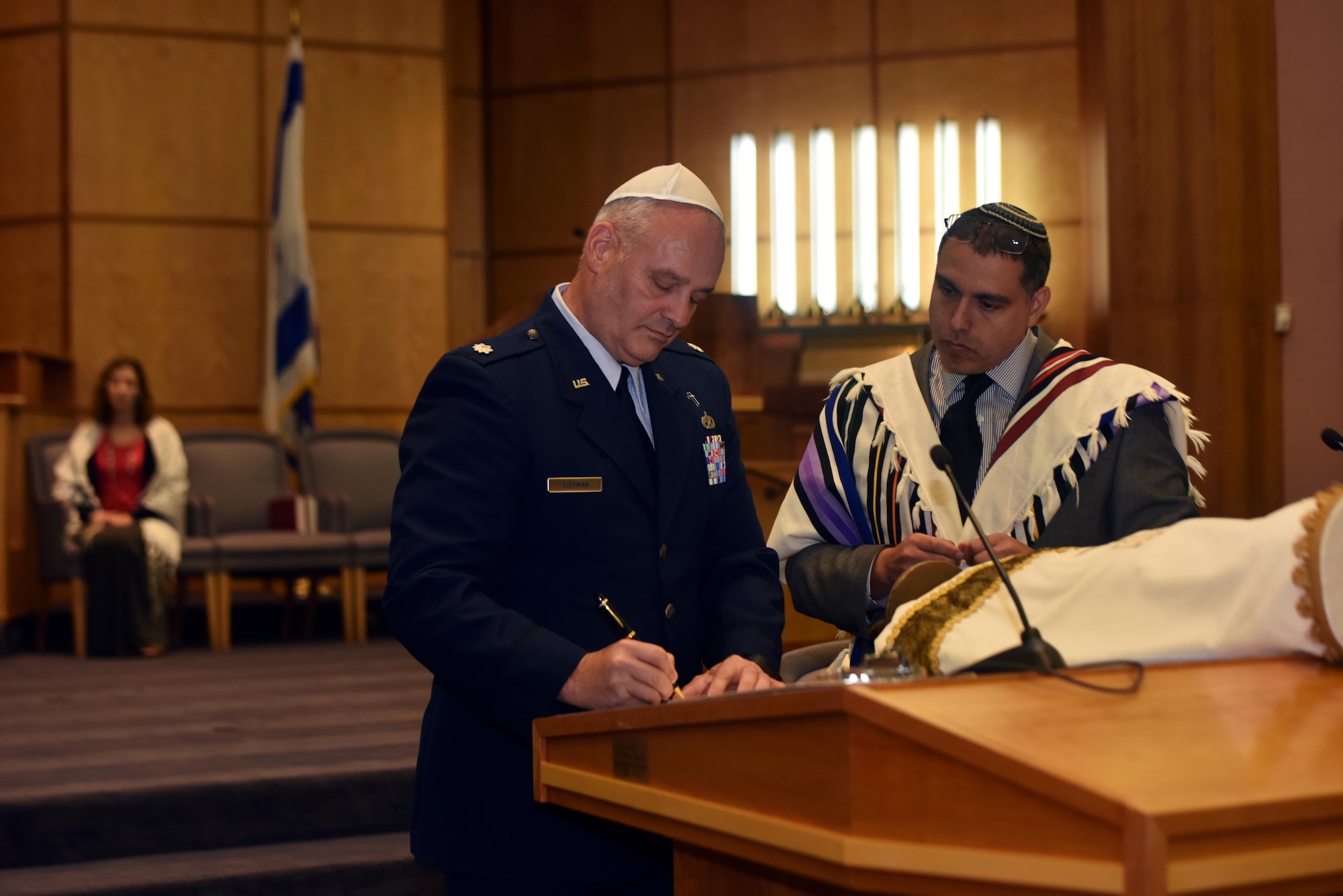 Memebers of the Chaplain Corps assigned to Whiteman Air Force Base, Mo., were honored with borrowing a Torah from the Congregation B’Nai Amoona in St. Louis, Mo., Oct. 10, 2017.