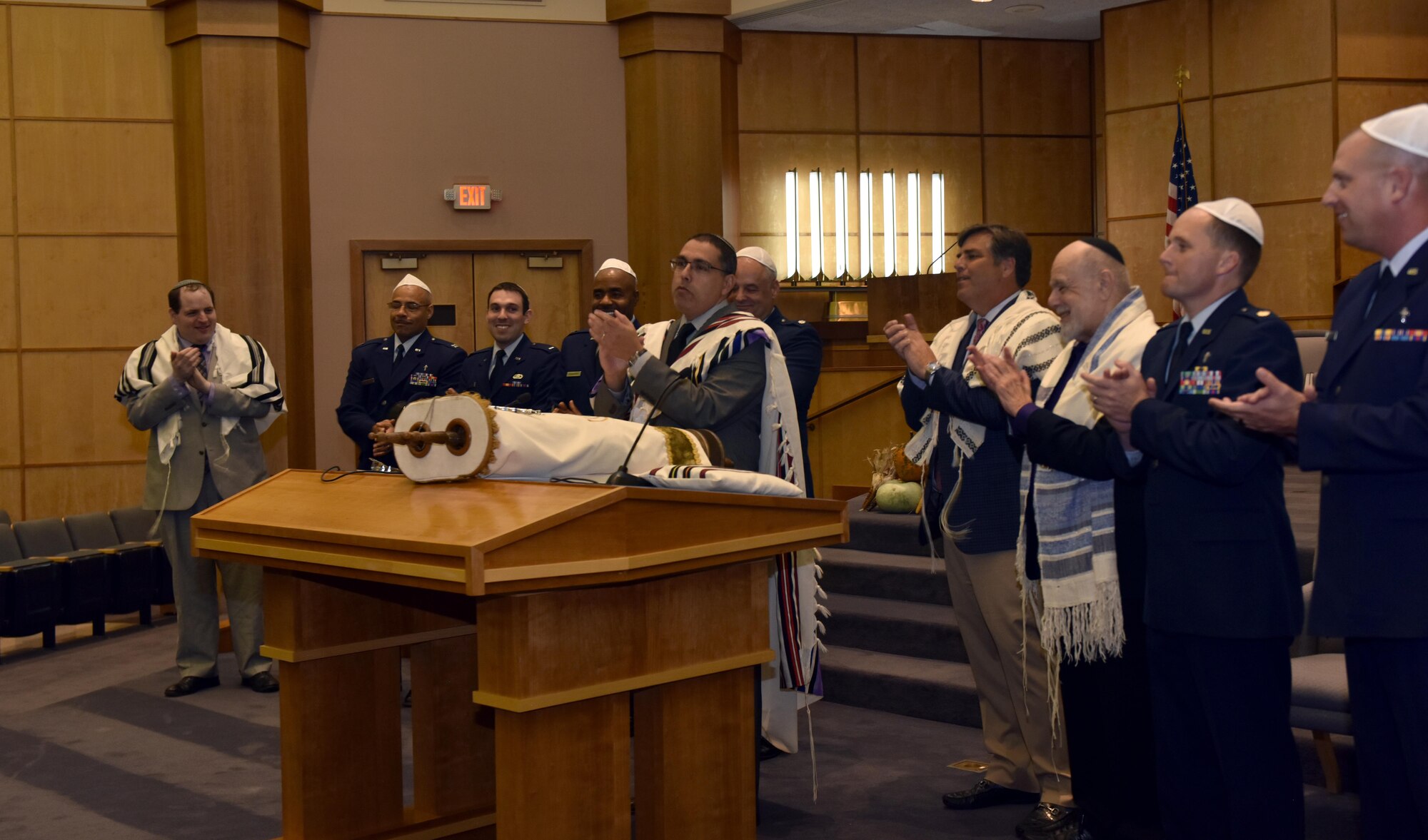 Memebers of the Chaplain Corps assigned to Whiteman Air Force Base, Mo., were honored with borrowing a Torah from the Congregation B’Nai Amoona in St. Louis, Mo., Oct. 10, 2017.