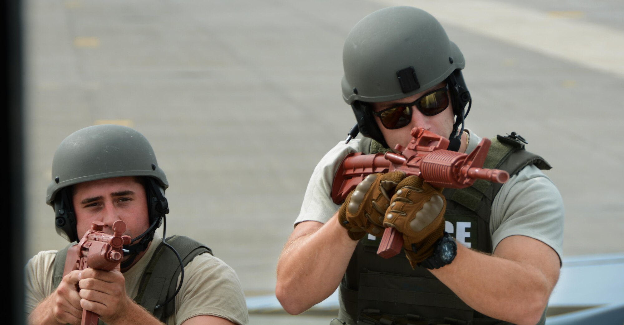 Policemen from the local police departments of Ludlow and Springfield Mass. participated in aircraft clearing exercises.