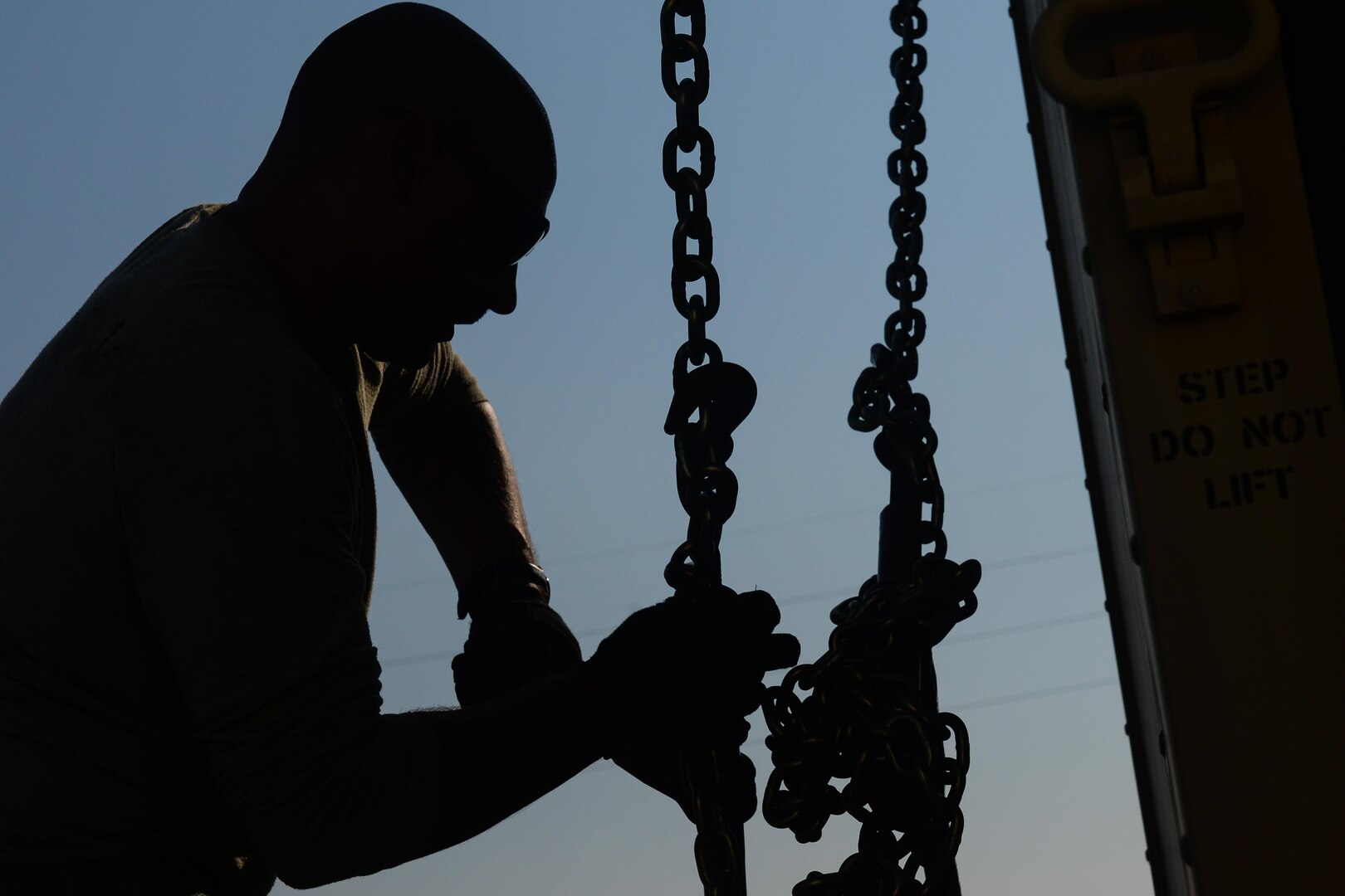 Staff Sgt. Victor Mancaruso, 85th Engineering Installation Squadron vehicle operator, secures a cargo container for a deployment to aid Puerto Rico at the 85th EIS Vehicle Operations building on Keesler Air Force Base, Mississippi. In the wake of Hurricane Maria, Puerto Rico’s land mobile radio communications infrastructure for first responders are in dire need of repair and the 85th EIS were requested by name to help get it back up and running. (U.S. Air Force photo by Senior Airman Travis Beihl)
