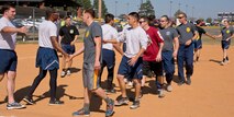 Competitors congratulate each other after a kickball game between the 19th Logistics Readiness Squadron and 19th Maintenance Squadron at Team Little Rock’s annual Sports Day on Little Rock Air Force Base, Ark., Oct. 13, 2017.