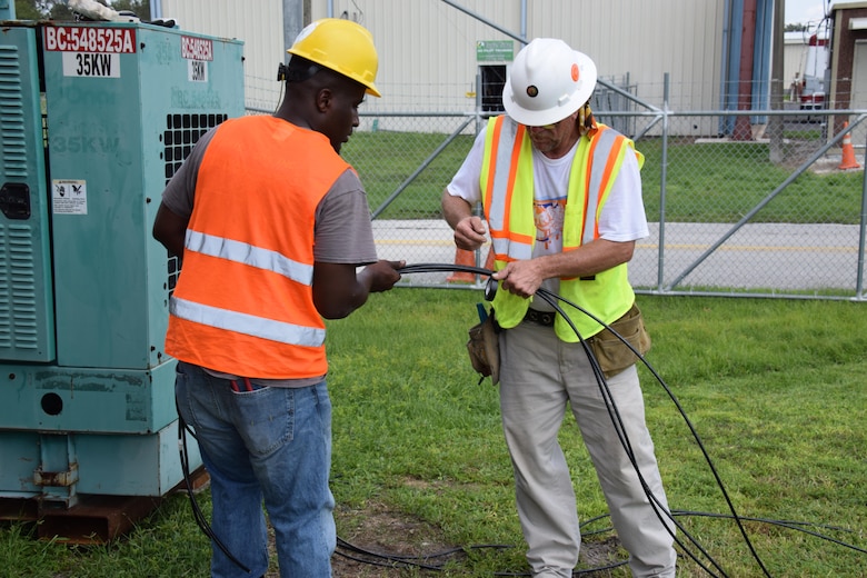 As part of the U.S. Army Corps of Engineers Temporary Power Mission team members install a generator at the Arcadia Airport, Arcadia, FL. The 249th Engineer Battalion - Prime Power completed the assessment, before contractors moved in and connected generator power, September 15, 2017.