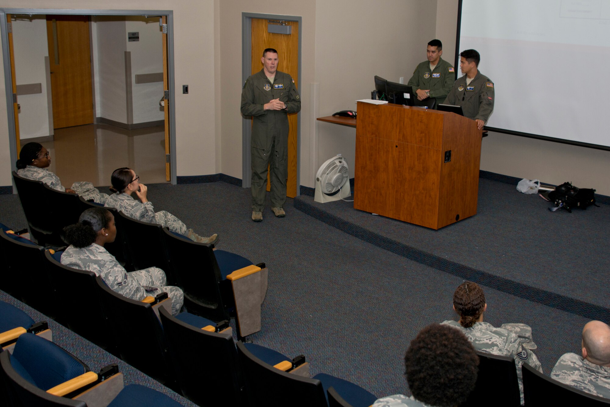 U.S. Air Force Reserve Lt. Col. Scott Lawson, director of operations, 327th Airlift Squadron, briefs Airmen before an incentive flight at Little Rock Air Force Base, Ark., Oct. 14, 2017.