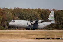 A C-130J Super Hercules takes off from Little Rock Air Force Base, Ark., Oct. 14, 2017. The aircraft took off for a training sortie, which included members of the 913th Airlift Group, who were given the opportunity to fly on a C-130J for the first time. (U.S. Air Force photo by Master Sgt. Jeff Walston/Released)