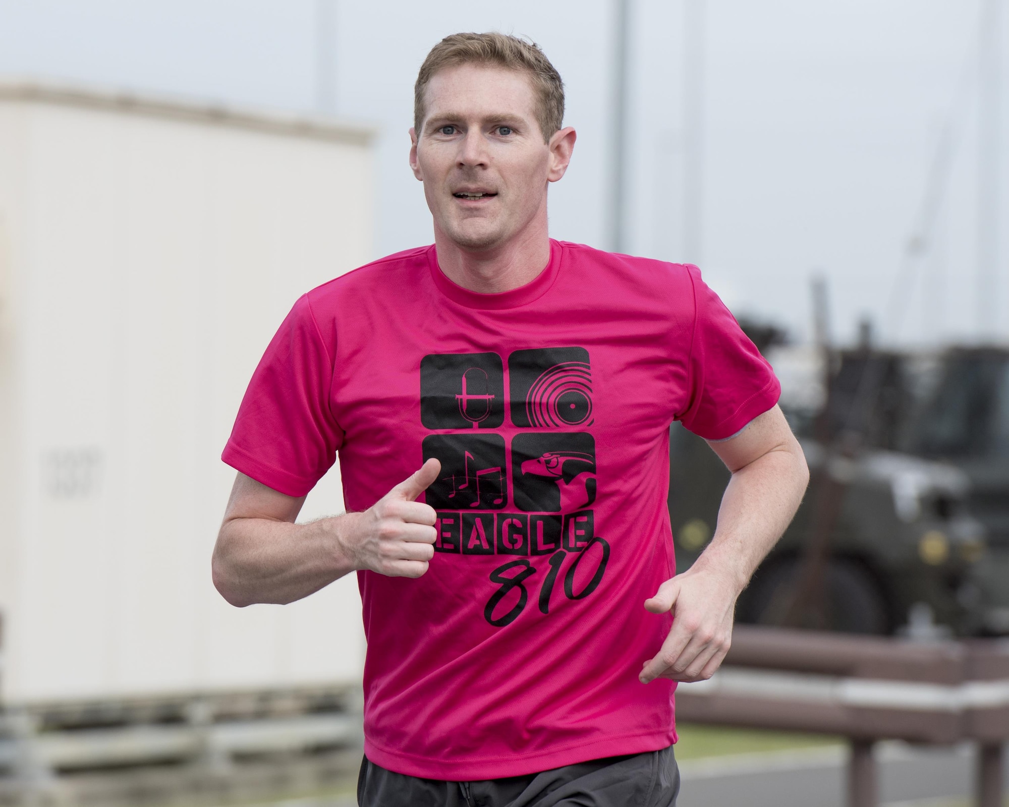 Lt.Col. Erik Abrames, 374th Surgical Operations Squadron radiologist, runs during the Breast Cancer Awareness Month 5K run at Yokota Air Base, Japan, Oct. 06, 2017.