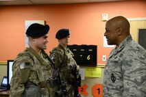 Maj. Gen. Anthony Cotton, 20th Air Force commander, talks to two missile security forces Airmen, Oct. 10, 2017 at Malmstrom Air Force Base, Mont.