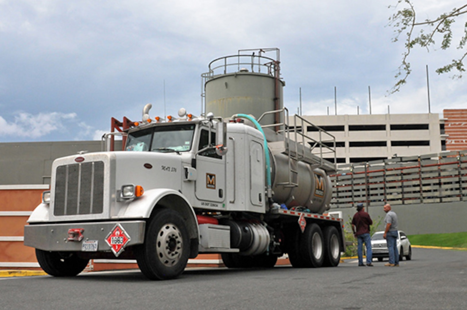 fuel truck parked near hospital to transfer fuel