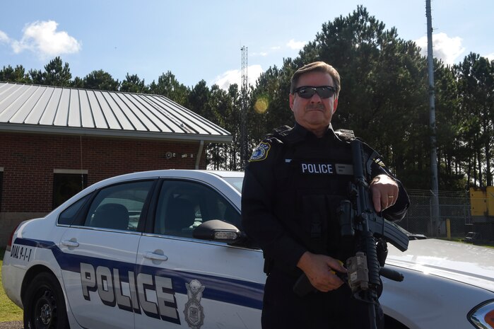 Daniel Kern, 628th Security Forces Squadron patrolmen, age 71, gets ready for a patrol at Joint Base Charleston - Weapons Station, S.C., Oct. 12.