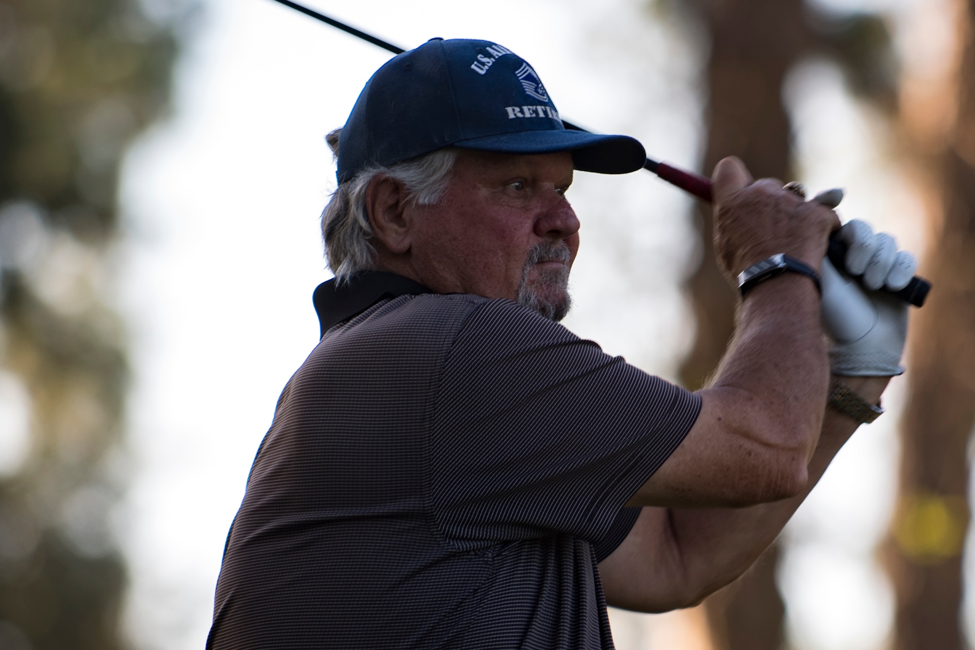 Retired Chief Master Sgt. Art Avant, tees off during a Retiree Appreciation Week golf tournament, Oct. 13, 2017, at the Quiet Pines golf course on Moody Air Force Base, Ga. Retired Chief Master Sgt. James Ingram, director of the Retiree Affairs Office, created the annual event in the 1990’s to bring retirees together and make them feel welcomed in the base community. (U.S. Air Force photo by Senior Airman Daniel Snider)