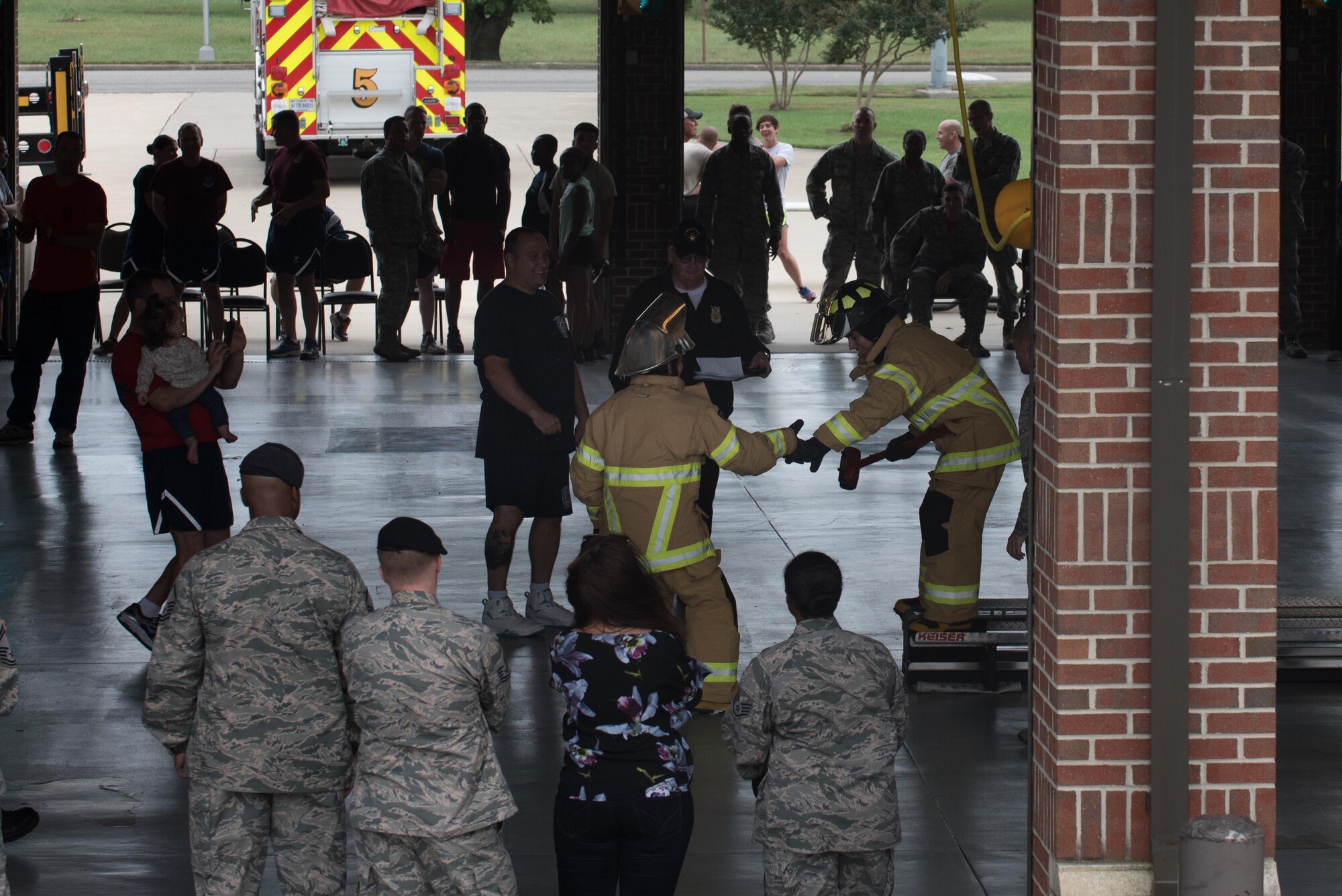 Teams from across the installation participate in the Firefighter Combat Challenge at Joint Base Langley-Eustis, Va., Oct. 13, 2017.