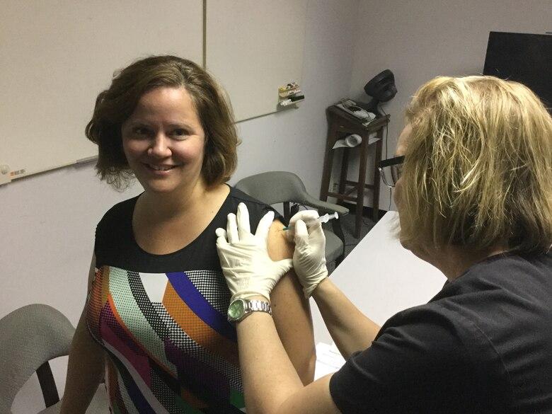 U.S. Army Corps of Engineers Buffalo District employee Michelle Barker receives her annual flu shot, as part of the District’s annual vaccination event, October 11, 2017.