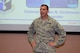 Col. Steven N. Dickerson, commander of the 557th Weather Wing, gives a mission brief to service members and spouses at the Spouses' Event held by the wing at Offutt Air Force Base, Nebraska, Oct. 3, 2017. The event was designed to give spouses a deeper understanding of the weather mission.