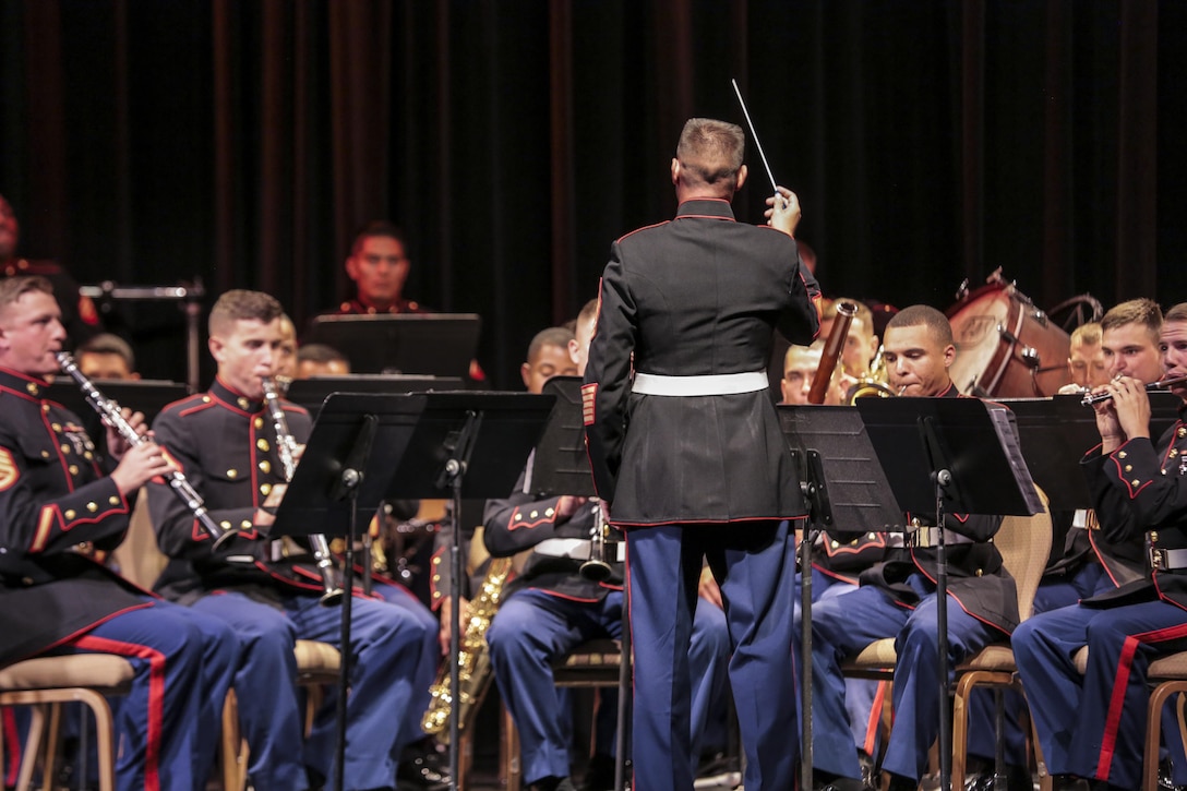 The 1st Marine Division Band, based out of Camp Pendleton, Calif., performed the annual Honor Our Fallen Tribute Concert at the Marines’ Memorial theatre Oct. 5, 2017 as part of San Francisco Fleet Week 2017. 1st Marine Division Band was organized during World War II, and they perform at more than 300 commitments per year. (U.S. Marine Corps photo by Lance Cpl. Gabino Perez)