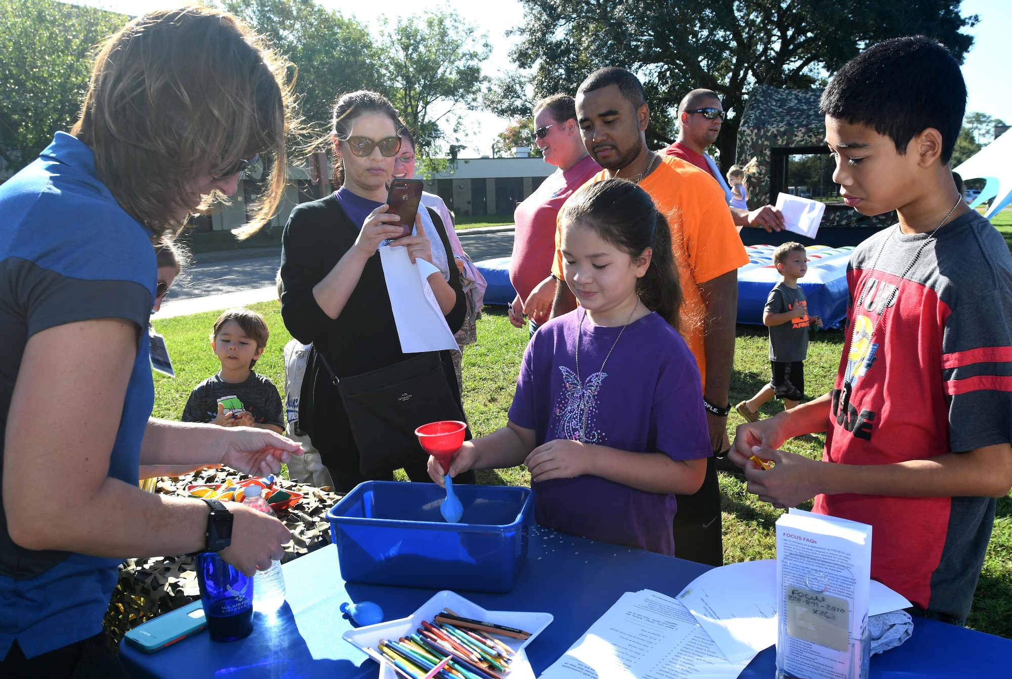 Children make stress balls during Operation Hero Oct. 14, 2017, on Keesler Air Force Base, Mississippi. The event was designed to help children better understand what their parents do when they deploy. (U.S. Air Force photo by Kemberly Groue)