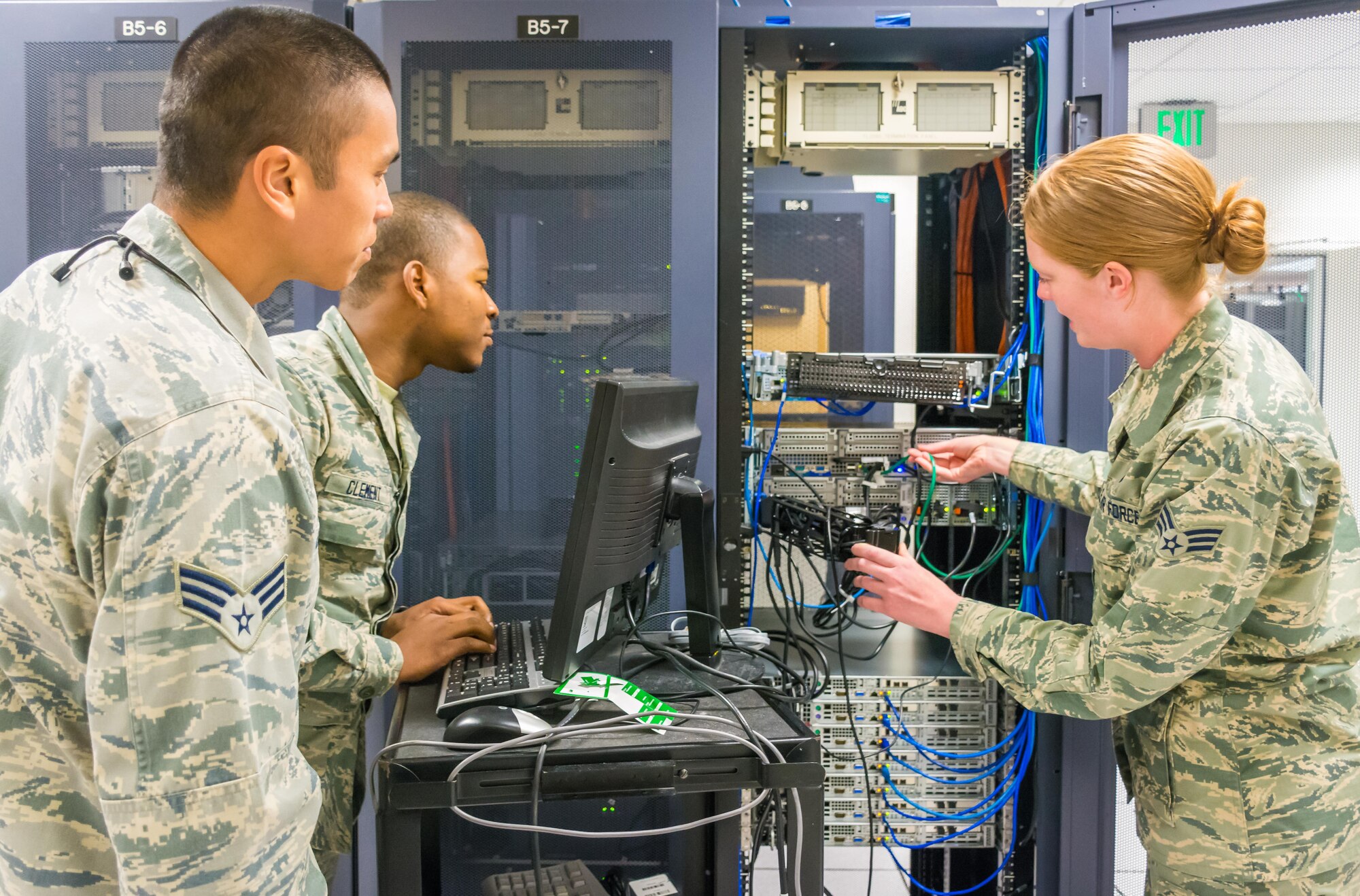 Boundary protection operators from the 561st Network Operations Squadron train on setting up firewalls used to provide security for networked computers on Peterson Air Force Base, Colorado in this undated photo. (Courtesy photo)