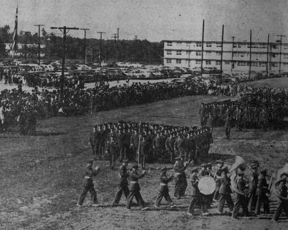Airmen assigned to the newly constructed Charleston Air Force Base hold an official dedication ceremony, celebrating the full operational status of the new base on Nov. 13, 1953.