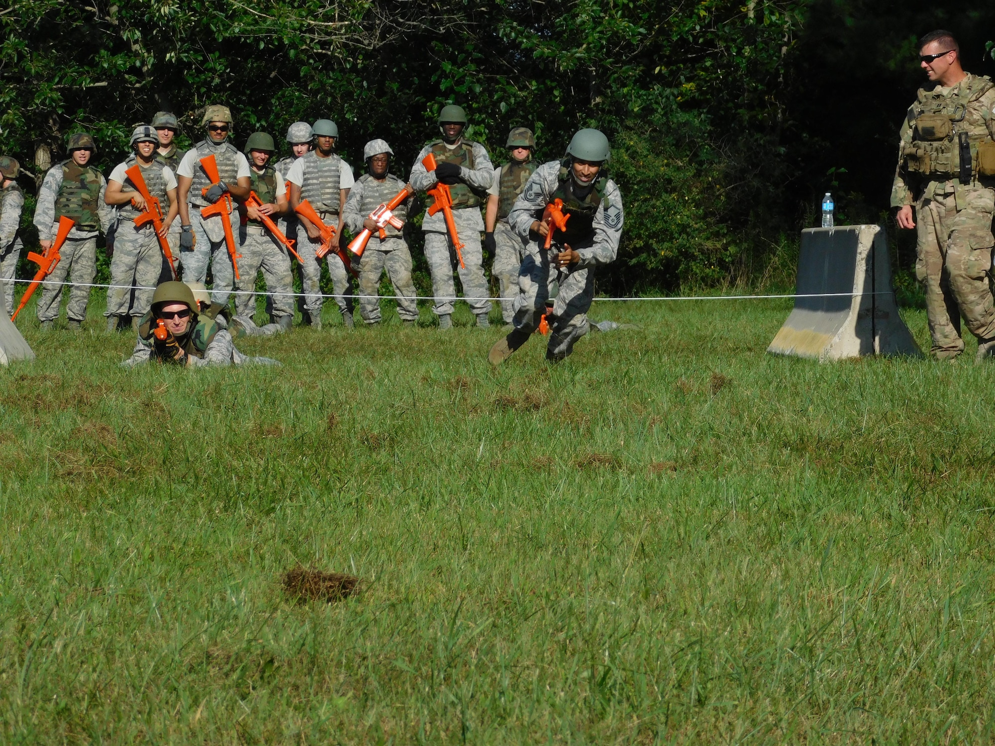 Members of the 436th Civil Engineer Squadron complete shoot-move-communicate training Sept. 20, 2017, during a four-day field training exercise at Fort Indiantown Gap, Pa. Air Force civil engineers are responsible for building, sustaining and protecting infrastructure and equipment to support both home station and contingency operations. (Courtesy photo)