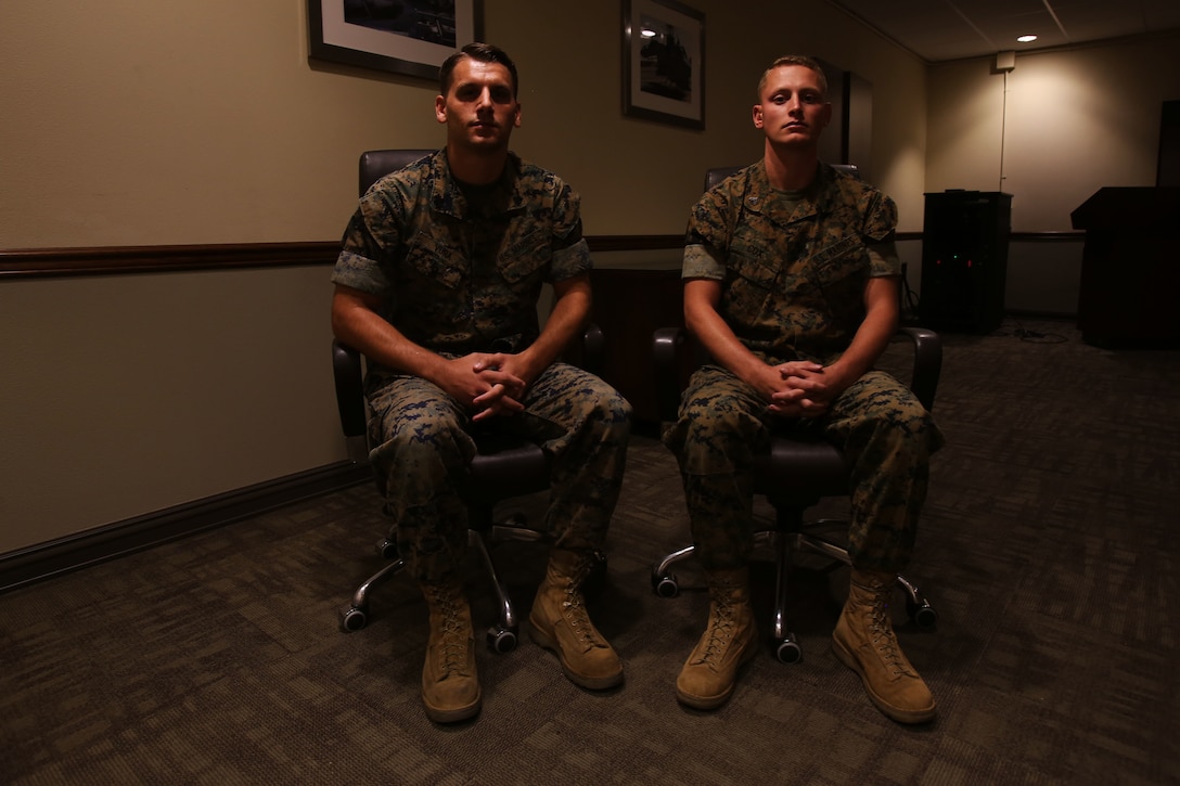 Marine Corps Sgt. Michael Vura, left, and Marine Corps Cpl. Austin Cox, Marine Light Attack Helicopter Training Squadron 303 helicopter mechanics, assisted in victim evacuation and casualty care following the mass casualty attack in Las Vegas, Nevada, Oct. 1, 2017. Marine Corps photo by Sgt. David Bickel