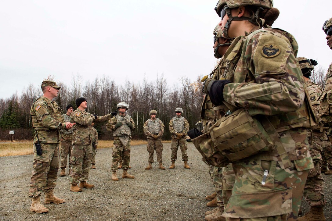 Soldiers receive a safety brief before conducting AT4-CS light anti-armor weapon live-fire training.