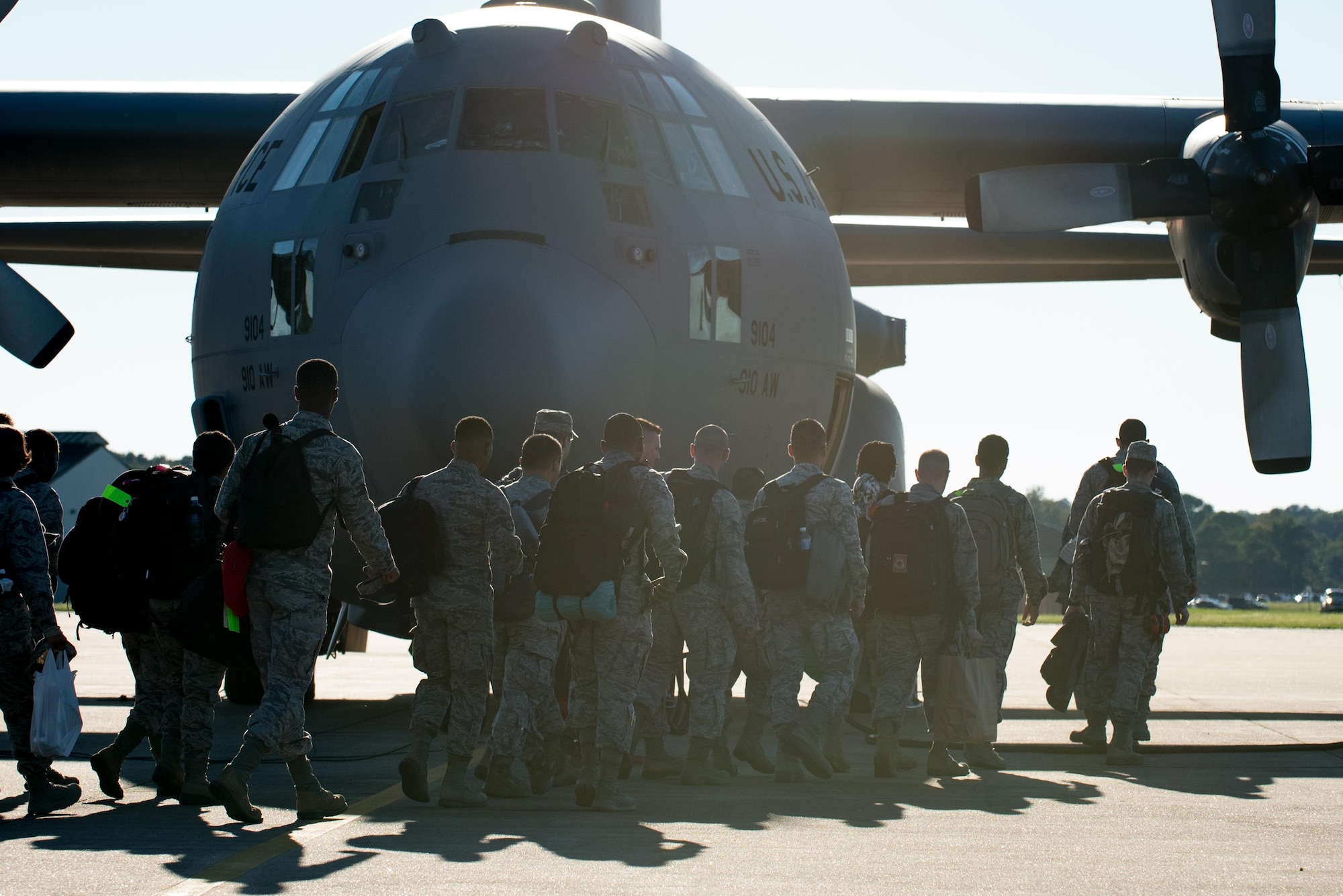 U.S. Air Force Airmen assigned to the 633rd Medical Group deploy from Joint Base Langley-Eustis, Va., Oct. 18, 2017.