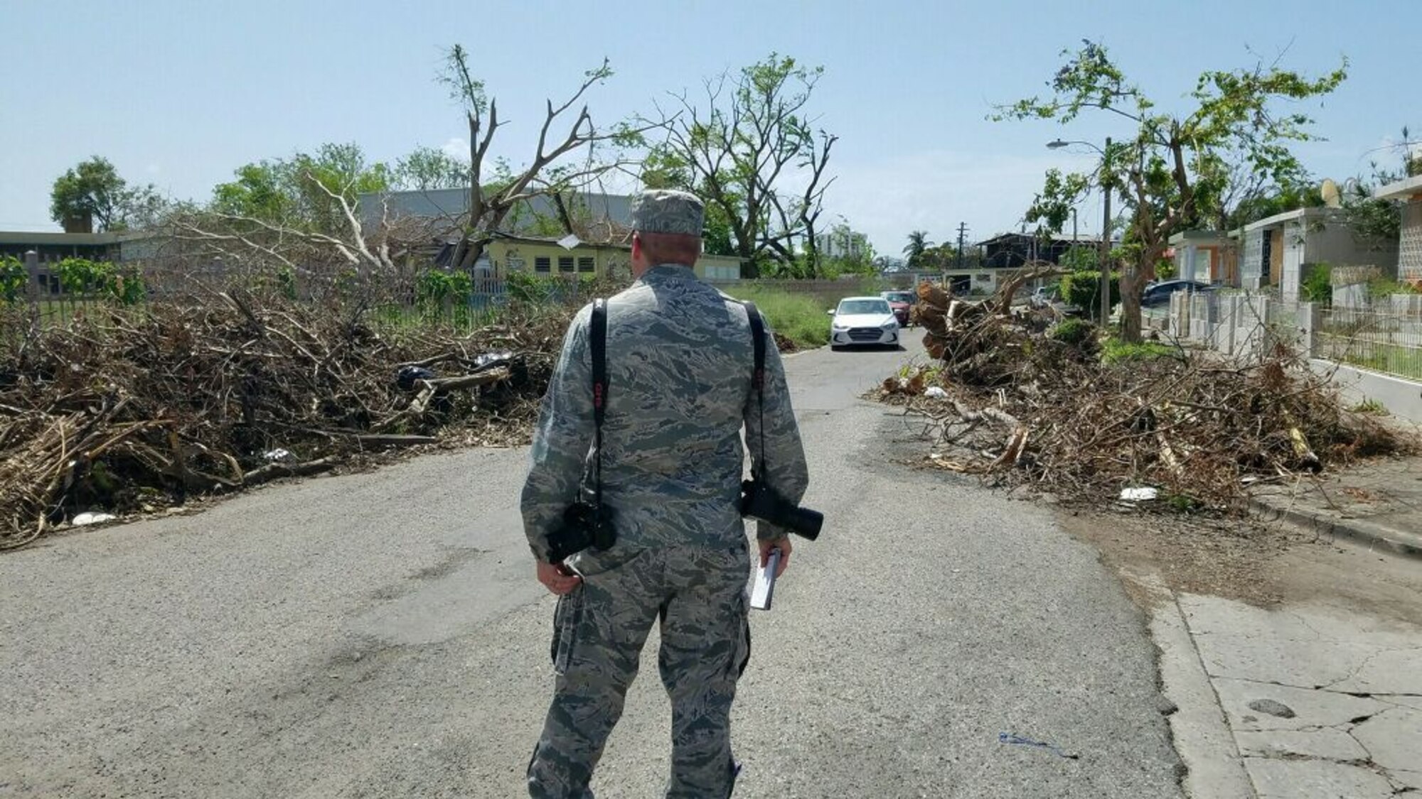 Capt. David J. Murphy, 81st Training Wing public affairs chief, surveys the damage caused by Hurricane Maria in Ponce, Puerto Rico, Oct. 8, 2017.