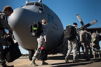 U.S. Air Force Airmen assigned to the 633rd Medical Group deploy from Joint Base Langley-Eustis, Va., Oct. 18, 2017.