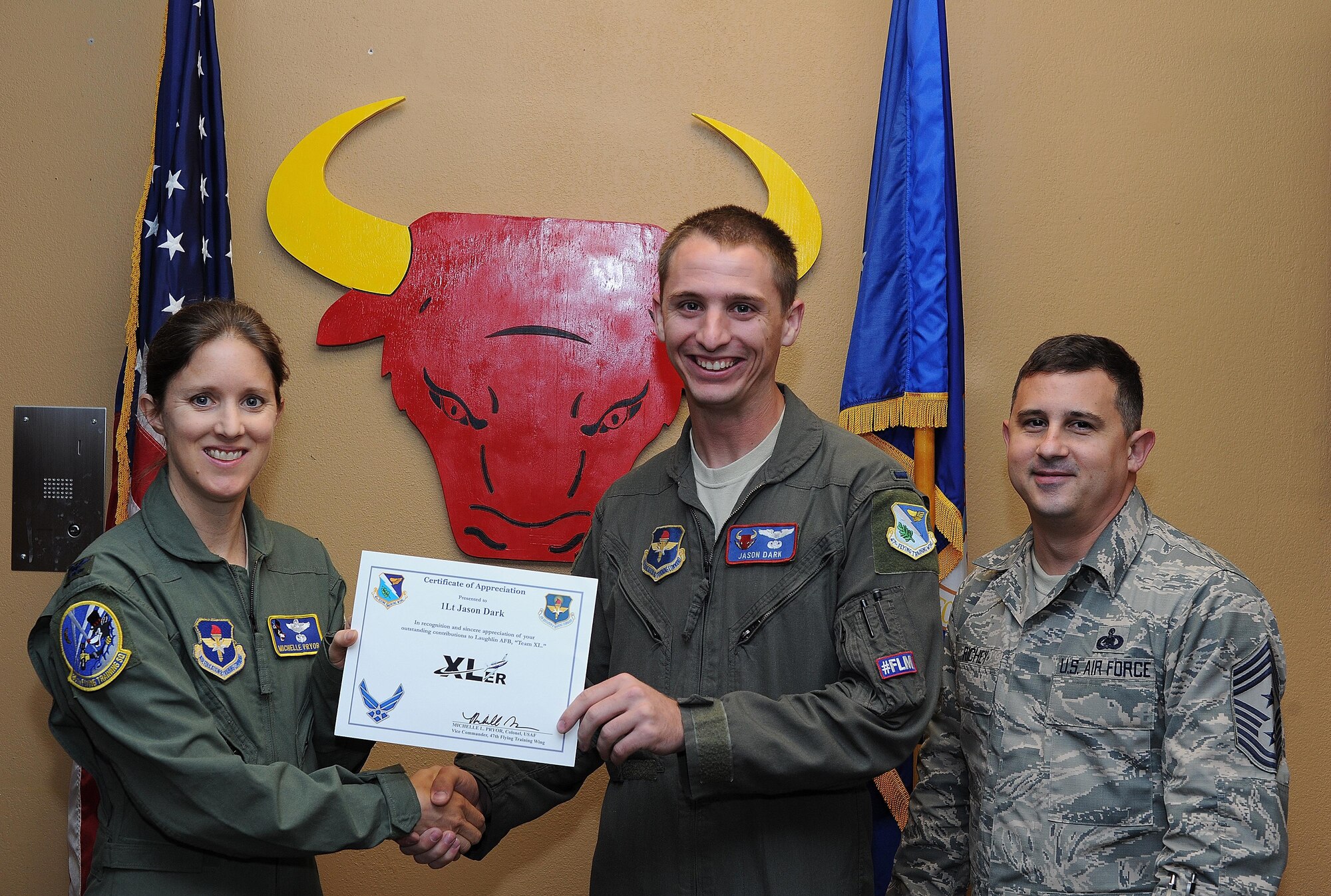 First Lt. Jason Dark, 87th Flying Training Squadron instructor pilot, was chosen by wing leadership to be the “XLer” for the week of Oct. 11, 2017. The “XLer,” a wing-level program, is awarded to those who consistently make outstanding contributions to their unit and Laughlin’s mission. (U.S. Air Force photo by/Airman 1st Class Anne McCready)