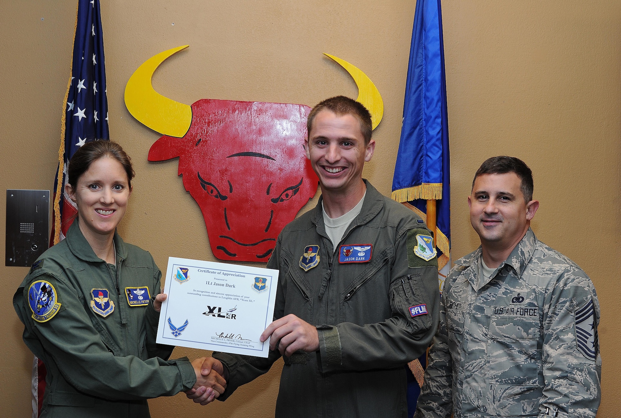 First Lt. Jason Dark, 87th Flying Training Squadron instructor pilot, was chosen by wing leadership to be the “XLer” for the week of Oct. 11, 2017. The “XLer,” a wing-level program, is awarded to those who consistently make outstanding contributions to their unit and Laughlin’s mission. (U.S. Air Force photo by/Airman 1st Class Anne McCready)