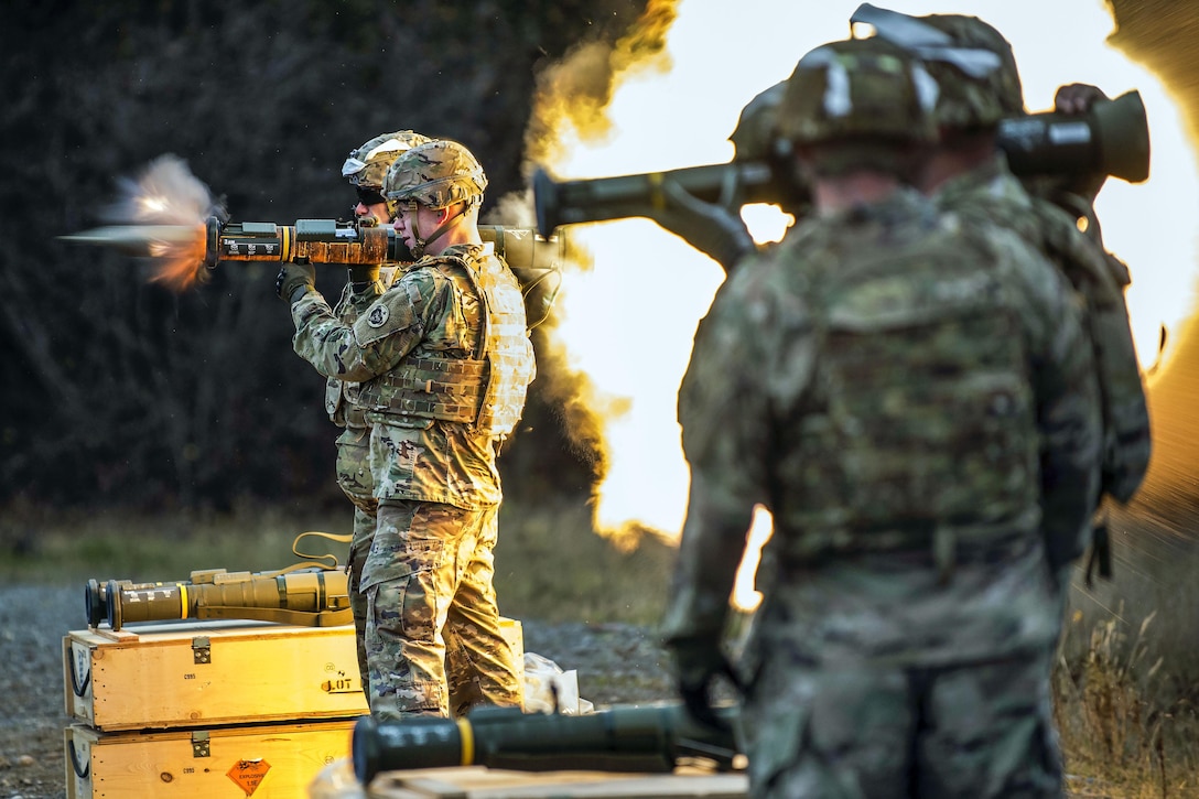 Weapons create fire and explosion as they are fired by soldiers.