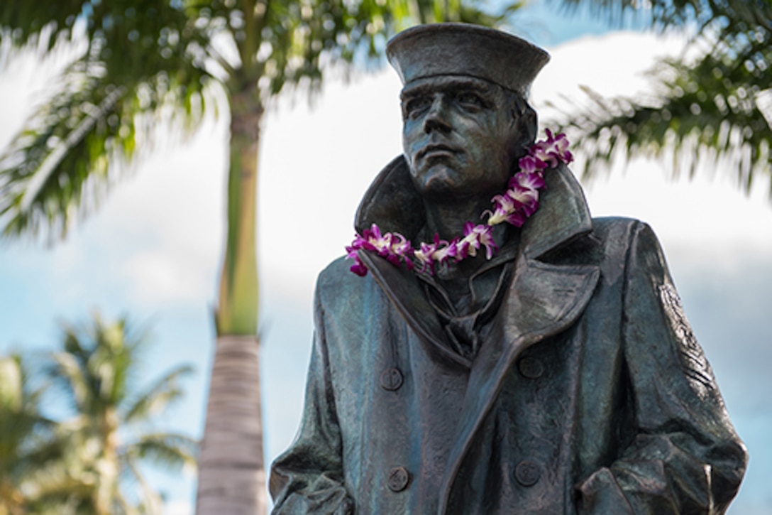 The Lone Sailor statue in Pearl Harbor, Hawaii.