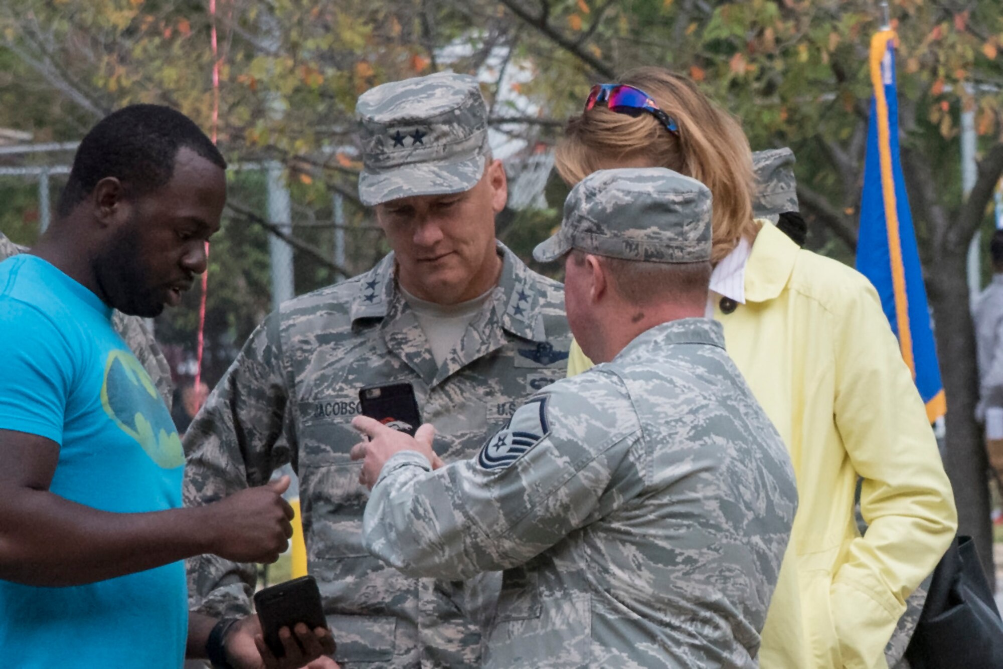 Maj. Gen. Jacobson and Mrs. Jacobson learn about JBA Dorm App