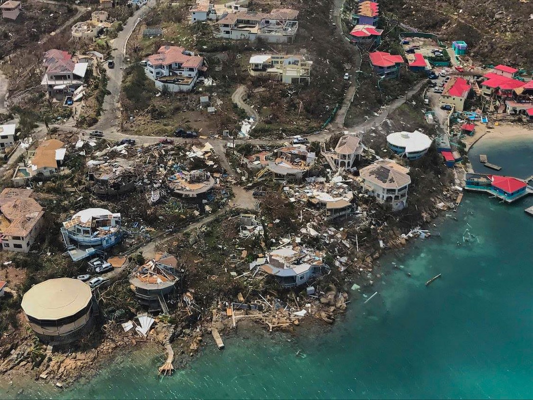 Aerial view of Hurricane Irma’s impact on St. Thomas in the U.S. Virgin Islands.