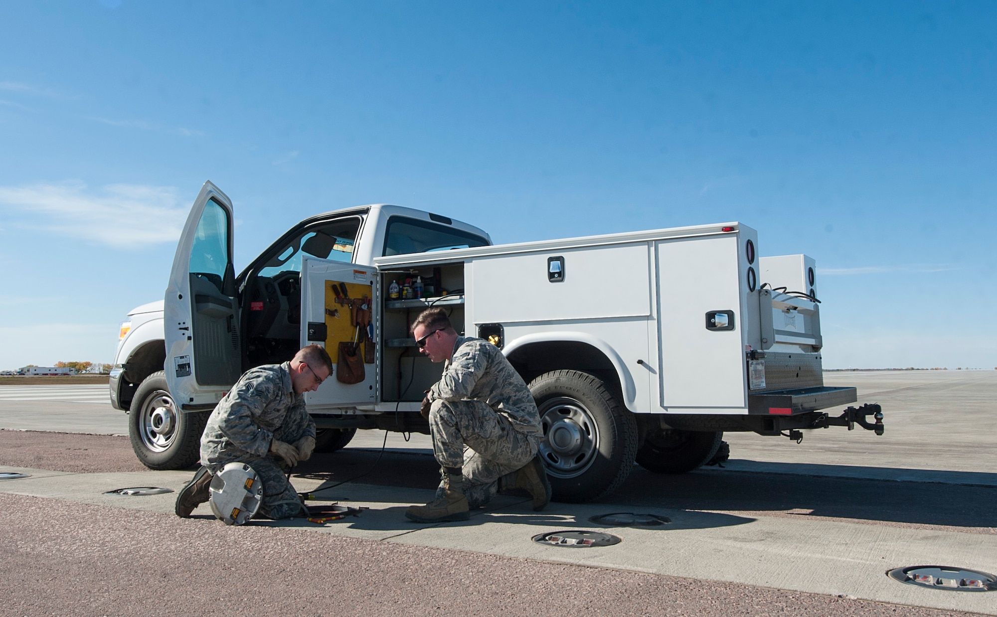 The 5th Civil Engineer Squadron electrical systems Airmen are responsible for maintaining all electrical systems on base, including airfield lighting systems, lighting protection systems and fire alarm systems.