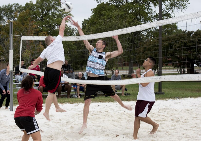 Airmen play volleyball