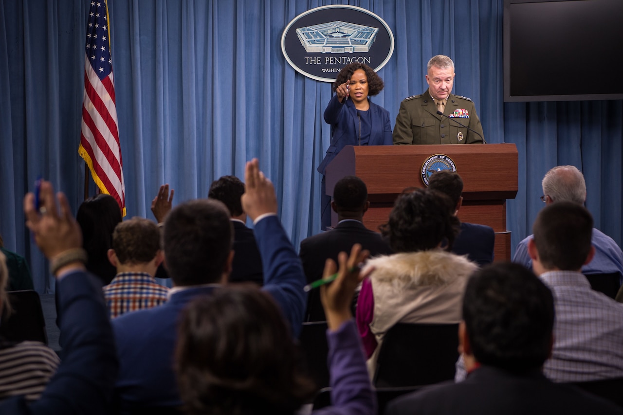 Dana W. White, chief Pentagon spokesperson, and Lt. Gen. Kenneth F. McKenzie, the Joint Staff director, brief the press at the Pentagon.