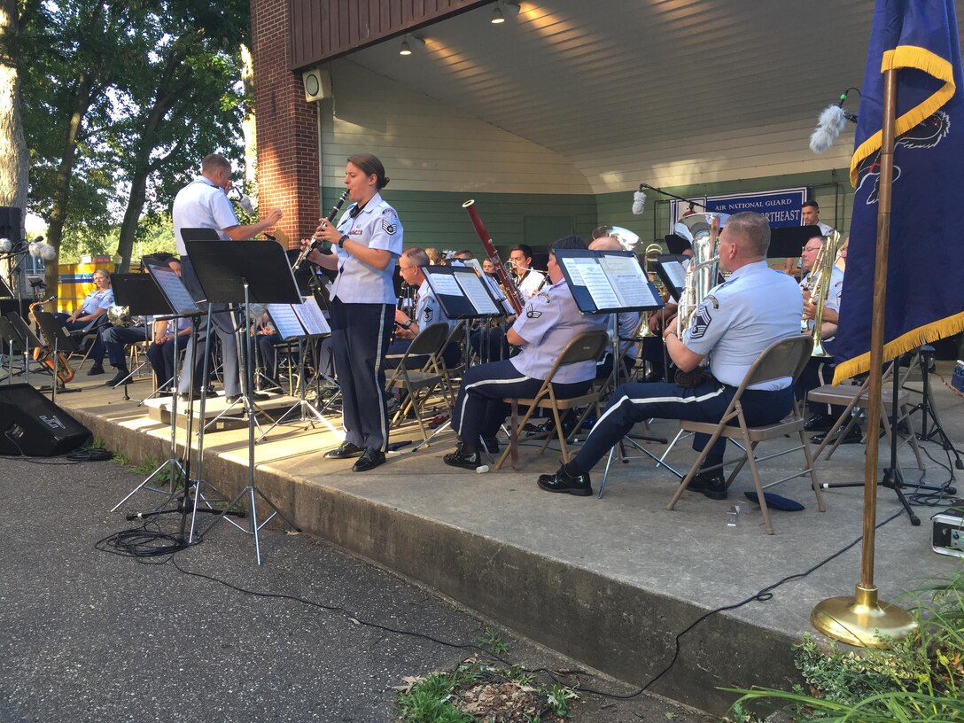 Members of the Air National Guard Band of the Northeast performed a concert at Tuscora Park, New Philadelphia Ohio on 27 June 2017. This was one of the band's concerts on our 2017 Summer Music Concert Series titled "Celebrating Great American Cities". Pictured is Staff Sergeant Allison Long performing a clarinet solo with the Concert Band. (U.S. Air Force Photo/Technical Sgt. Dawn Hoffman)