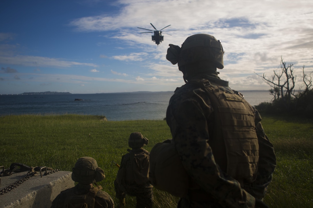 Marines with Landing Support Platoon, Combat Logistics Battalion 31, 31st Marine Expeditionary Unit, prepare to hook up a cement block while conducting external lift drills at Kin Blue Training Area, Camp Hansen, Okinawa, Japan, Oct. 19, 2017. As the Marine Corps’ only continuously forward-deployed unit, the 31st MEU air-ground-logistics team provides a flexible force, ready to perform a wide range of military operations, from limited combat to humanitarian assistance operations, throughout the Indo-Asia-Pacific region.
