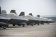 F-22 Raptors prepare to take off at the flightline on Royal Air Force Lakenheath, England, Oct. 19. Six F-22 Raptors transited through RAF Lakenheath. (U.S. Air Force photo/Staff. Sgt. Emerson Nuñez)