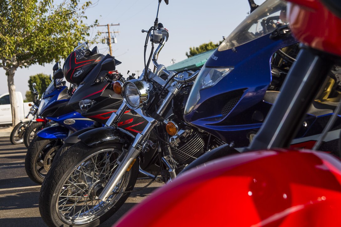 Motorcycles sit in front of the Protestant Chapel aboard the Marine Corps Air Ground Combat Center, Twentynine Palms, Calif., prior to the start of the 4th Annual Roar Against Domestic Violence Motorcycle Ride, Oct. 13, 2017. The ride was hosted to raise awareness for domestic violence amongst Combat Center patrons as well as provide them with resources in the event that they suspect an incident of domestic violence has occurred. (U.S. Marine Corps photo by Cpl. Cpl. Maliek Fowler)